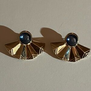 Chic Gold and Blue Fan Earrings